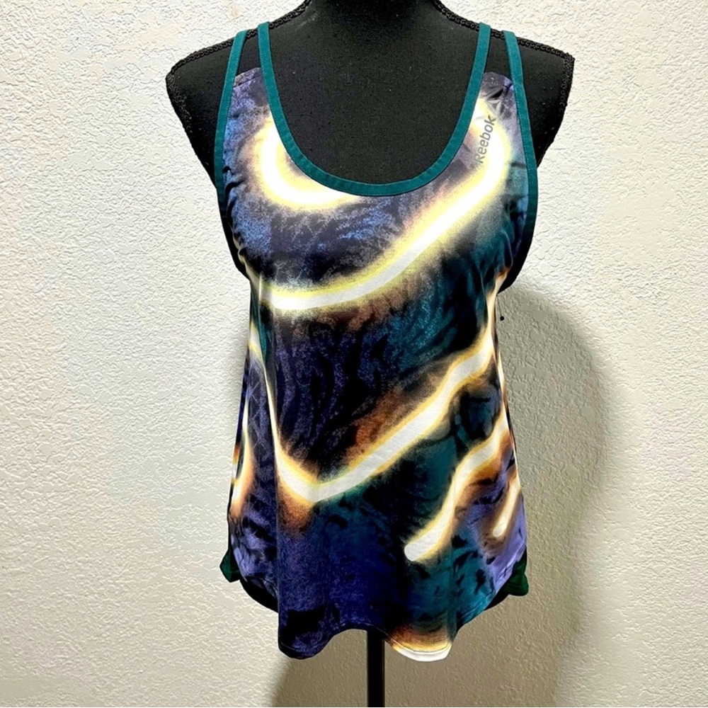 Reebok Forest Green Sleeveless Tank Top with Abstract Design